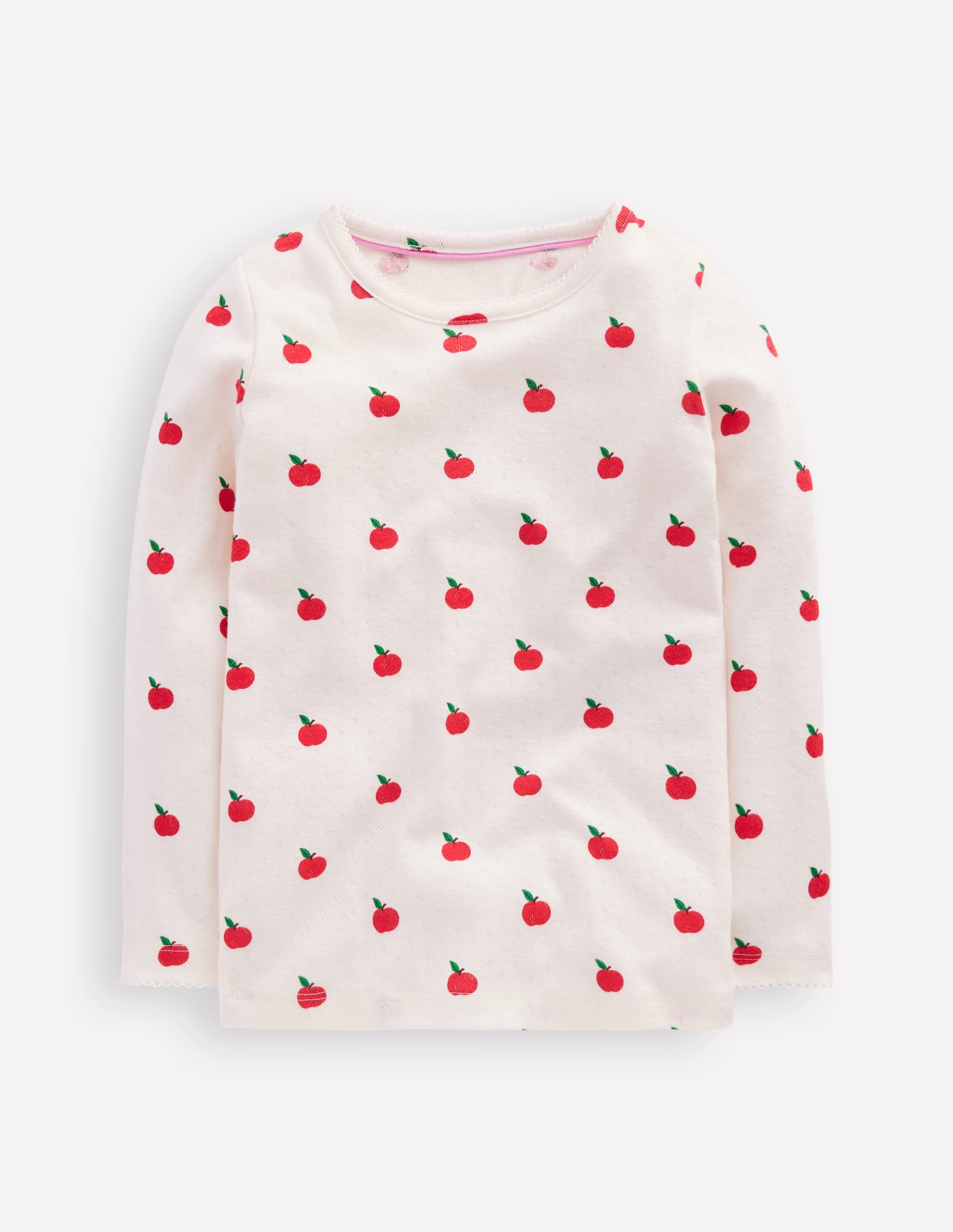 Long Sleeve Pointelle Top-Soft Ivory Little Apples - Image 4