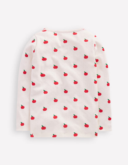 Long Sleeve Pointelle Top-Soft Ivory Little Apples-5