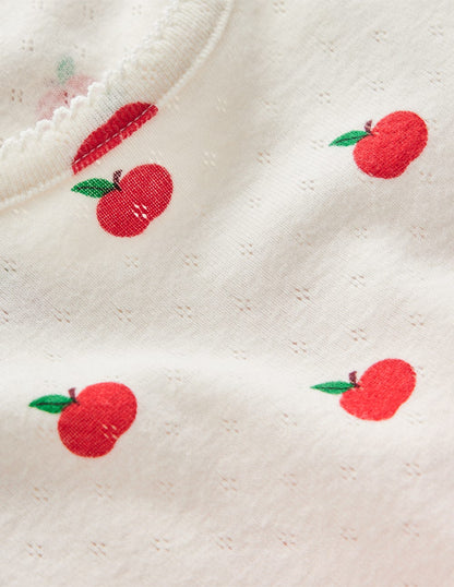 Long Sleeve Pointelle Top-Soft Ivory Little Apples-6