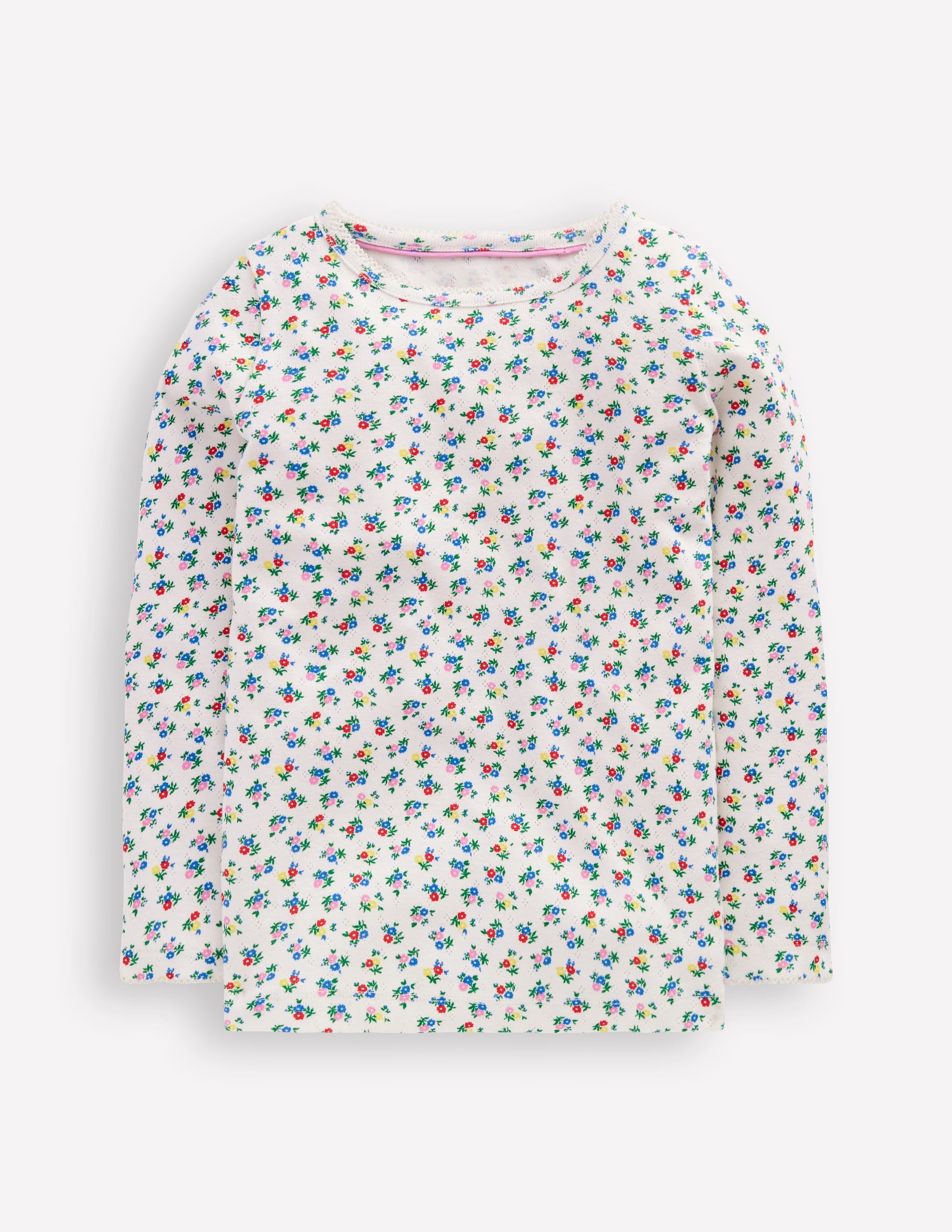 Long Sleeve Pointelle Top-Soft Ivory Ditsy - Image 4