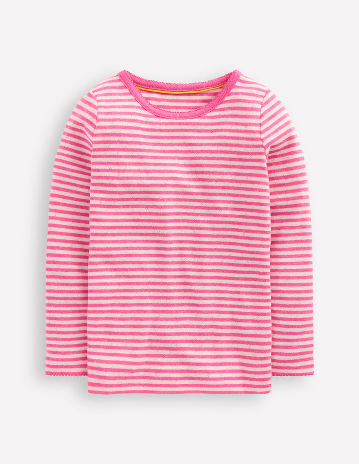 Long Sleeve Pointelle Top-Sorbet Pink Stripe