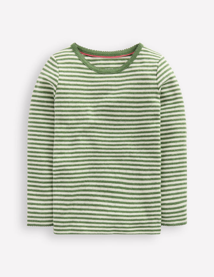 Long Sleeve Pointelle Top-Safari Green Stripe