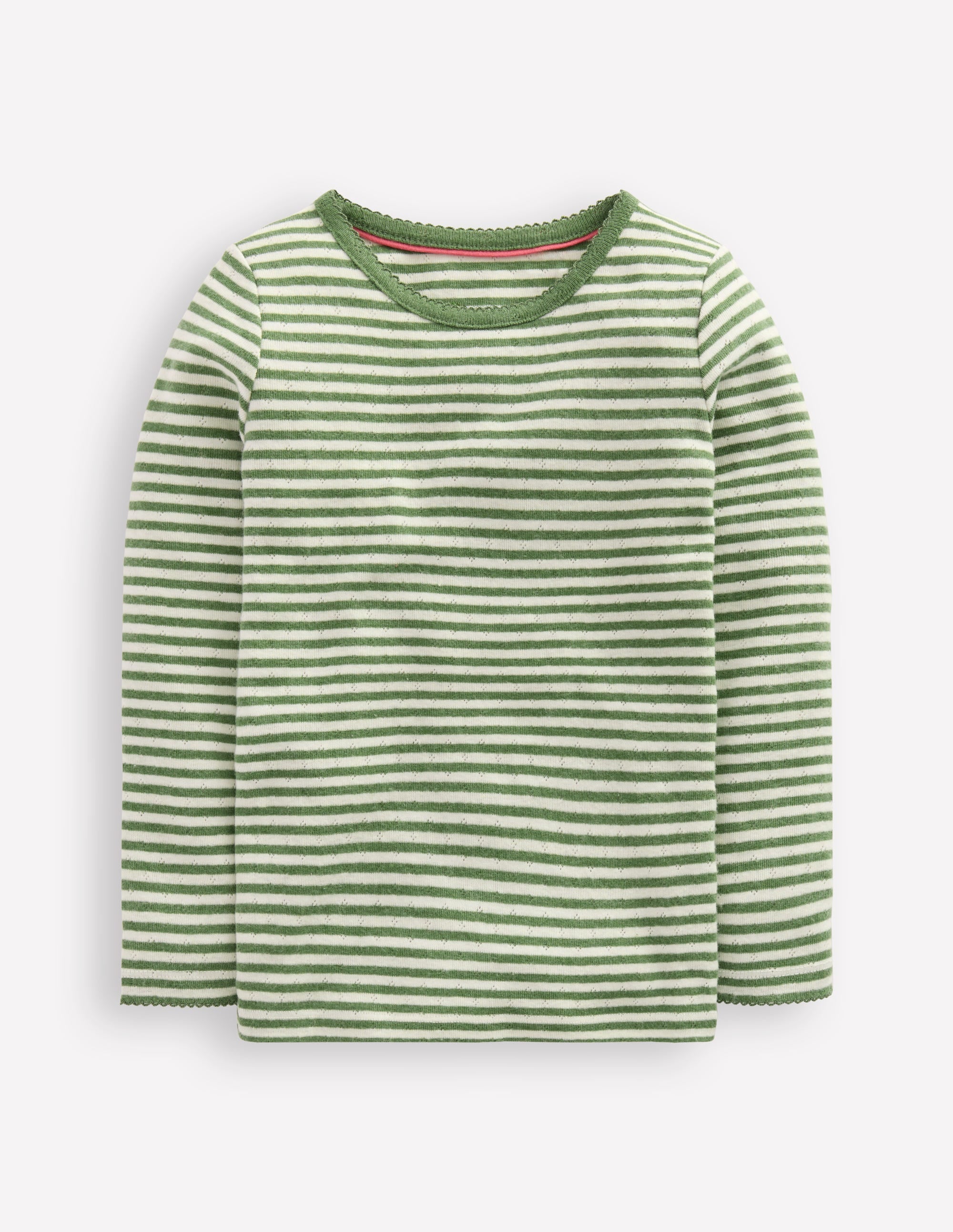 Long Sleeve Pointelle Top-Safari Green Stripe - Image 1