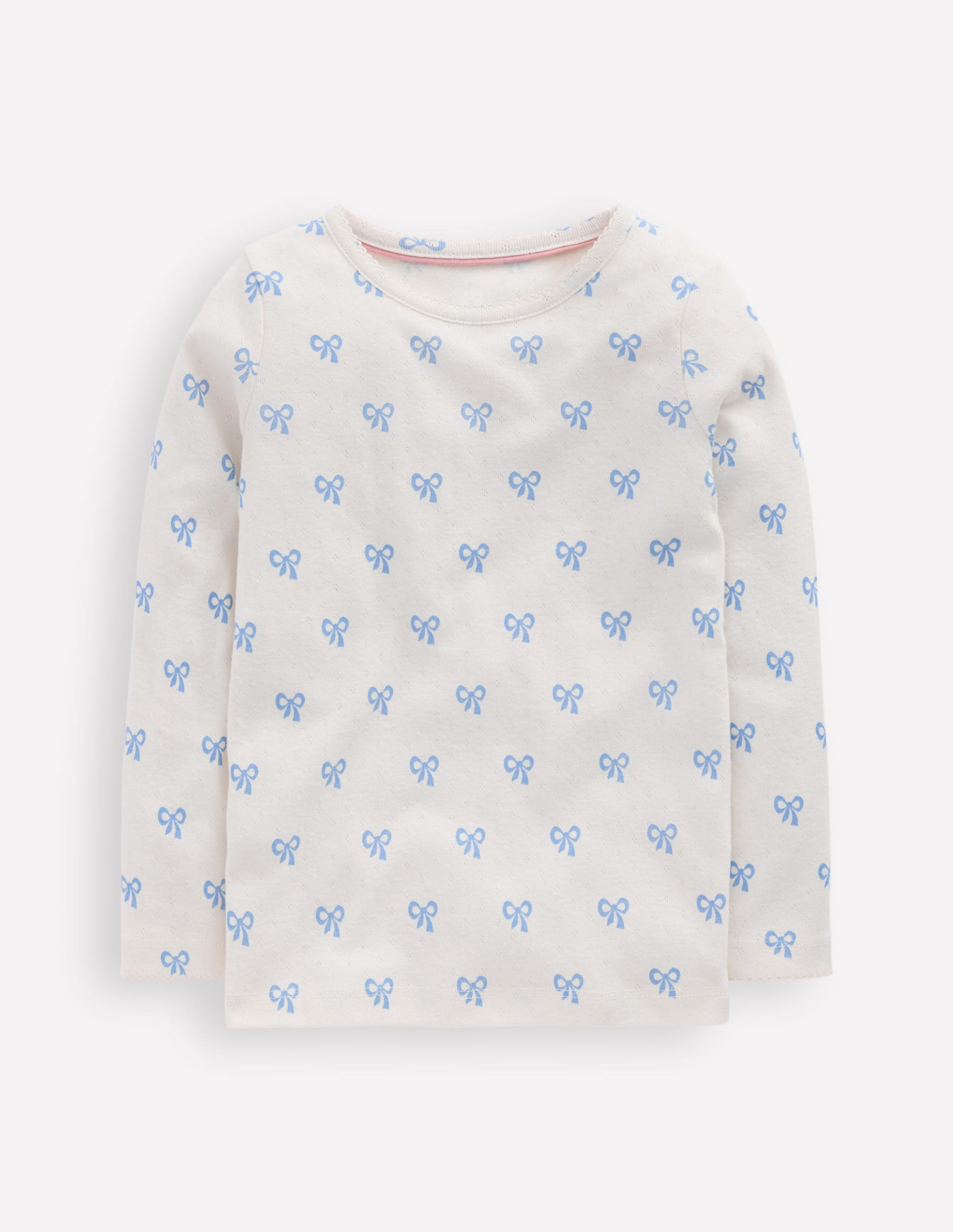 Long Sleeve Pointelle Top-Multi Bows-4