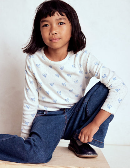 Long Sleeve Pointelle Top-Tiny Bows-1
