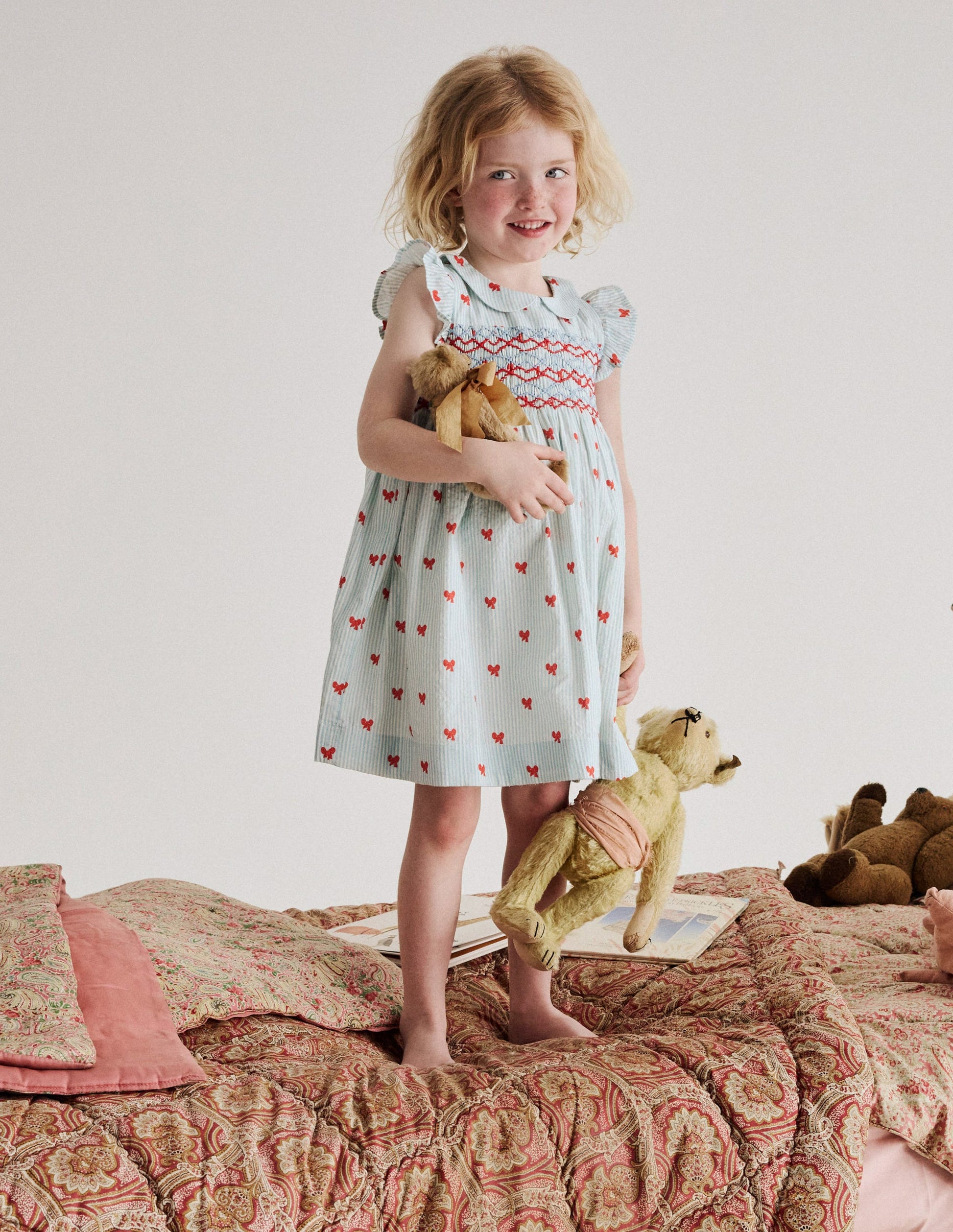 Adeline Smocked Dress-Glacier Blue Spaced Tiny Bows-1