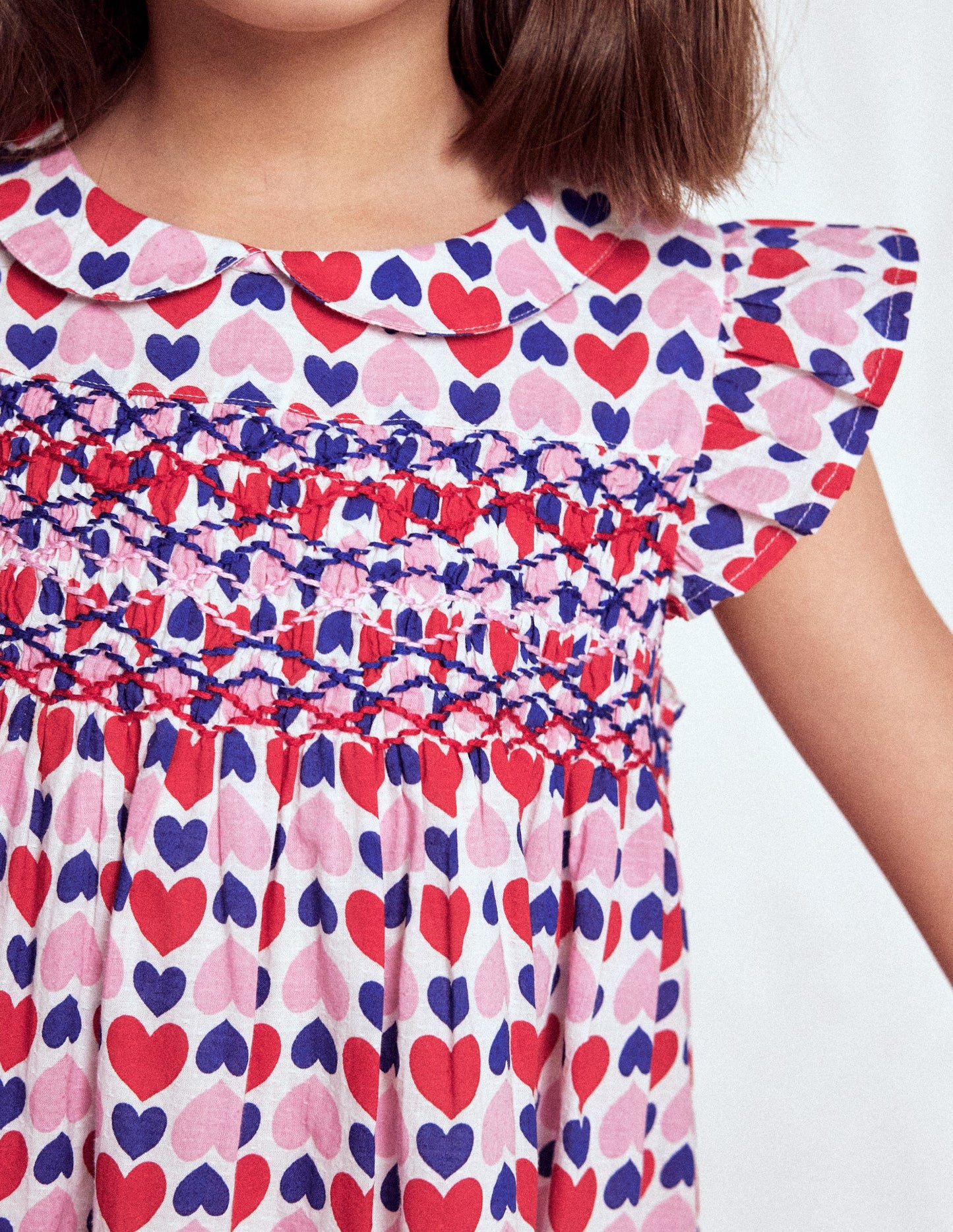 Adeline Smocked Dress-Poppy Red Geo Heart