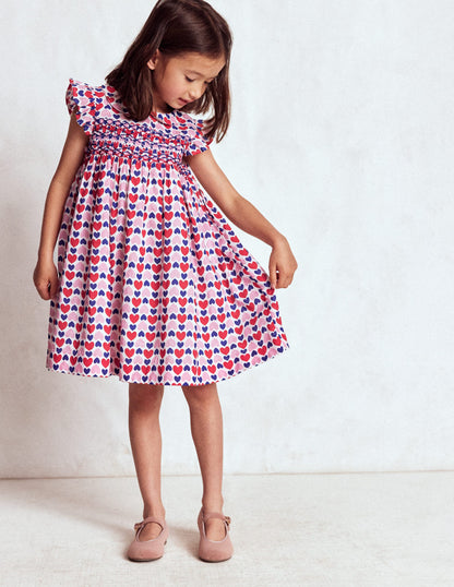Adeline Smocked Dress-Poppy Red Geo Heart-4