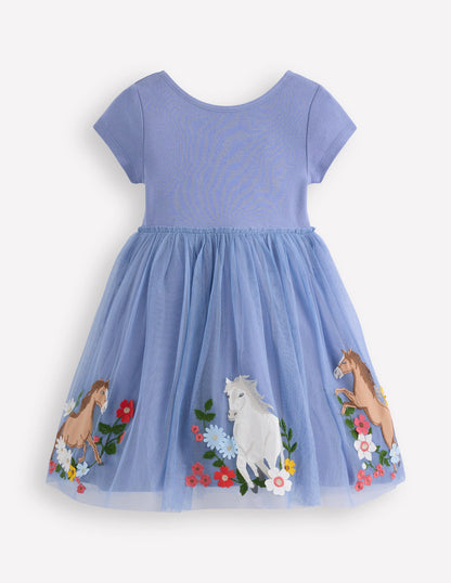 Ami Applique Tulle Dress-Pale Blue Horses-4