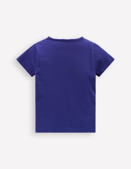 Short Sleeve Appliqué T-shirt-Starboard Blue Apple
