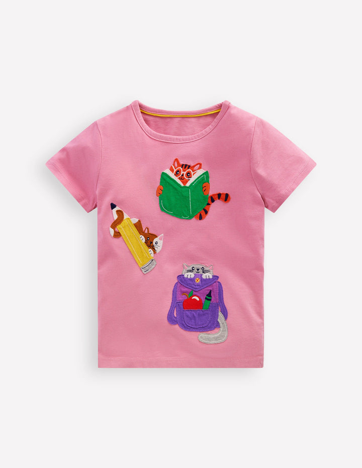 Short Sleeve Appliqué T-shirt-Formica Pink Stationary Pets