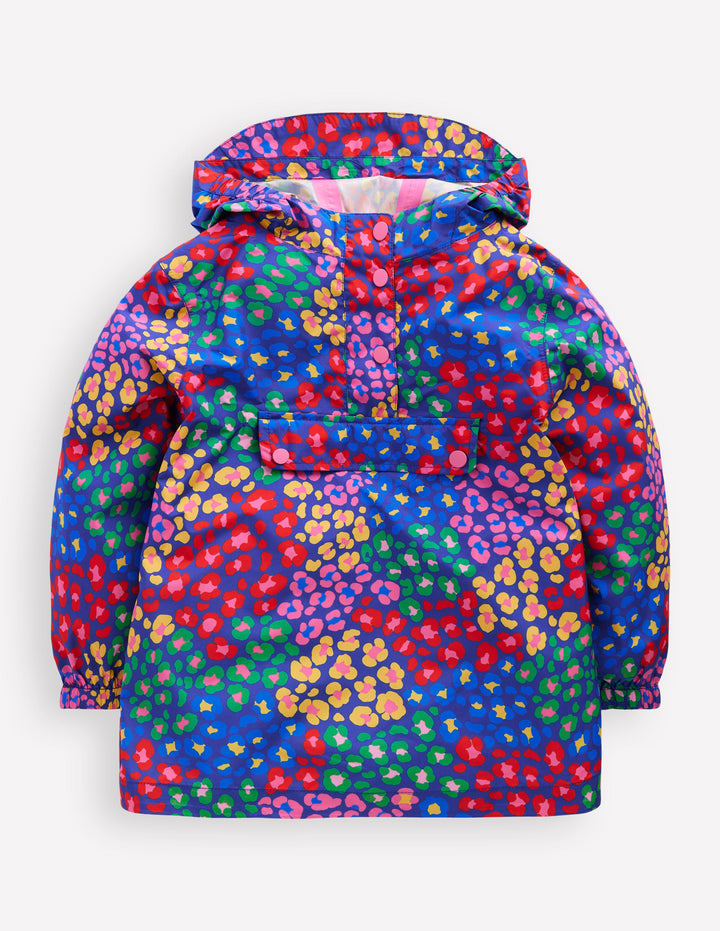 Waterproof Pack-away Jacket-Bright Blue Multi Leopard