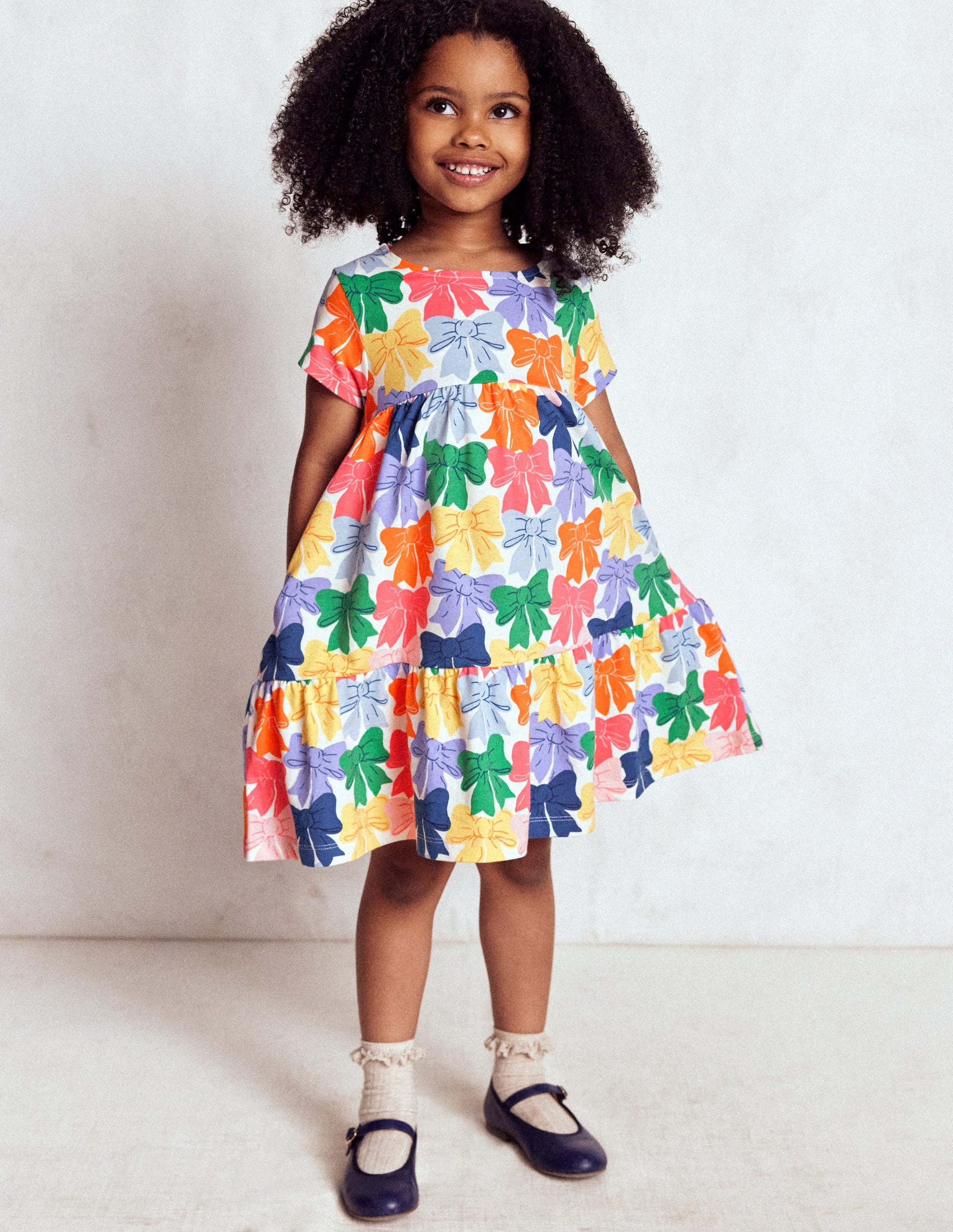 Ariel Twirly Jersey Dress-Multi Rainbow Bows-1