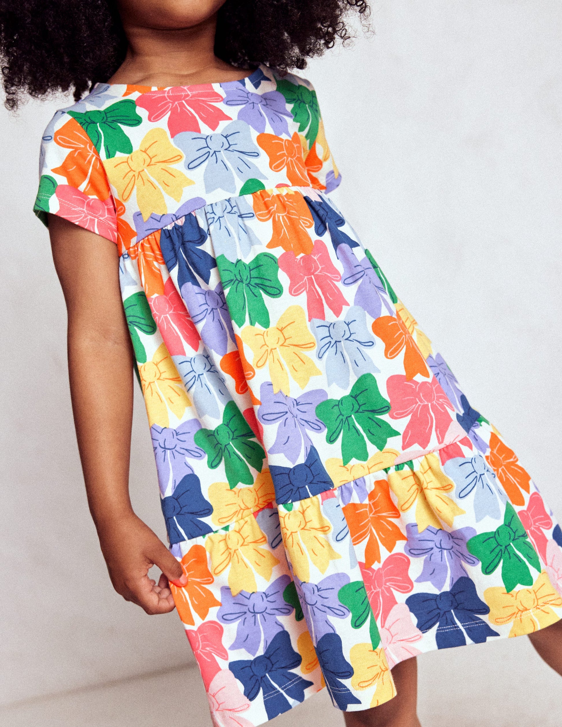 Ariel Twirly Jersey Dress-Multi Rainbow Bows-2