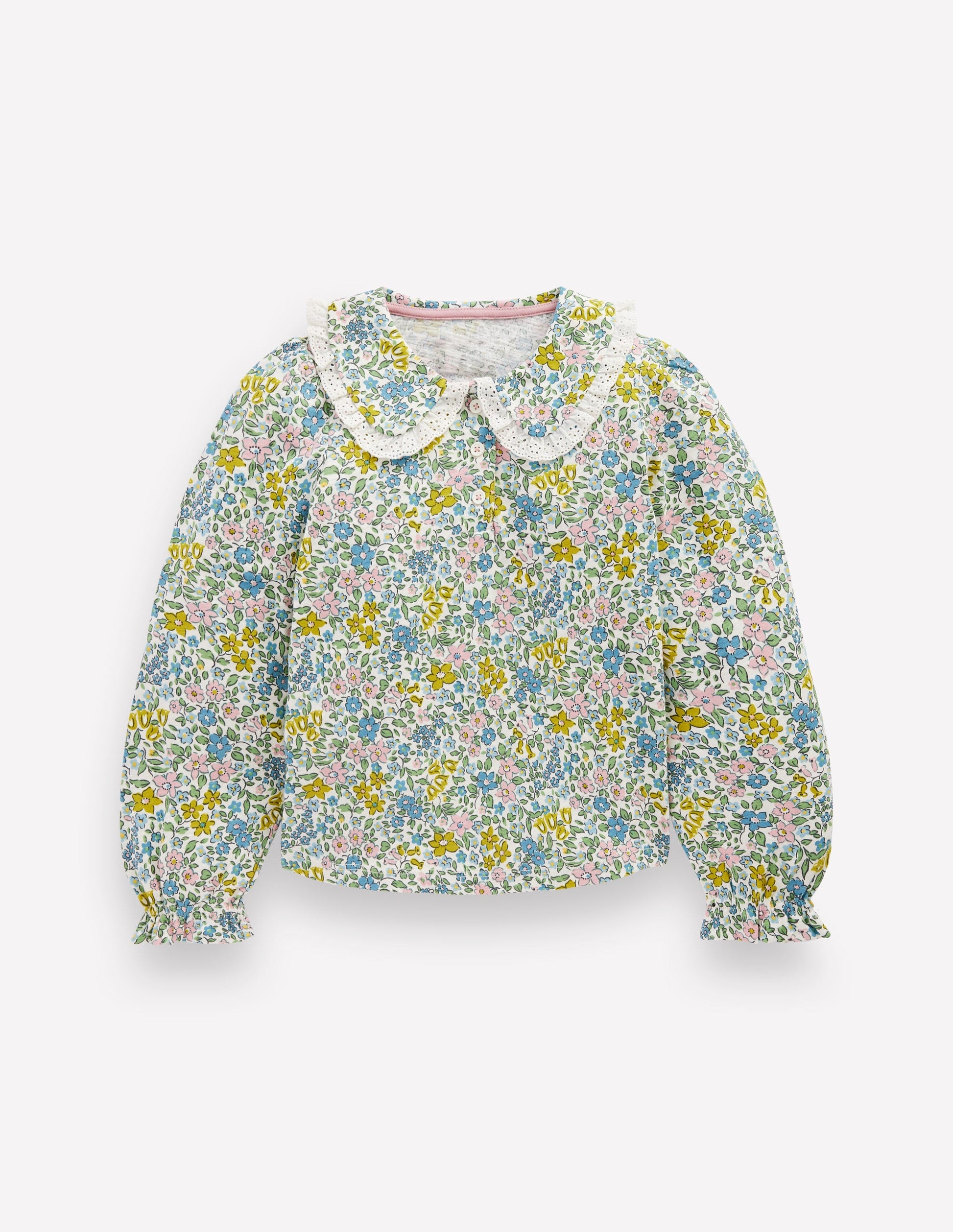 Collared Slub Top-Pear Green Flowerbed-2