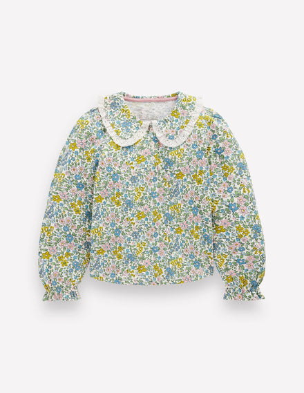Collared Slub Top-Pear Green Flowerbed