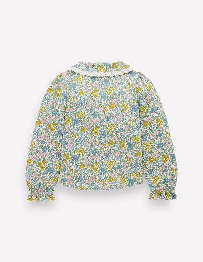 Collared Slub Top-Pear Green Flowerbed-3