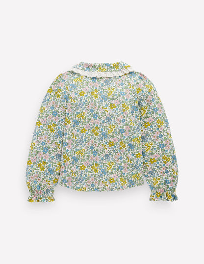 Collared Slub Top-Pear Green Flowerbed-3