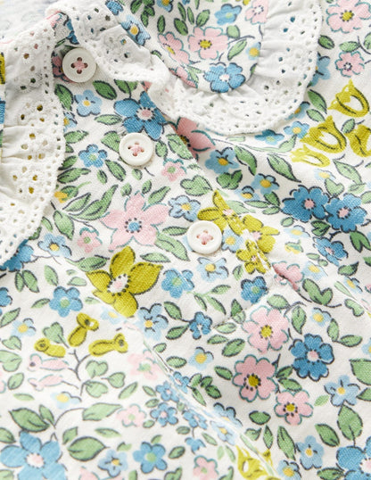 Collared Slub Top-Pear Green Flowerbed-4