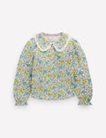 Collared Slub Top-Pear Green Flowerbed