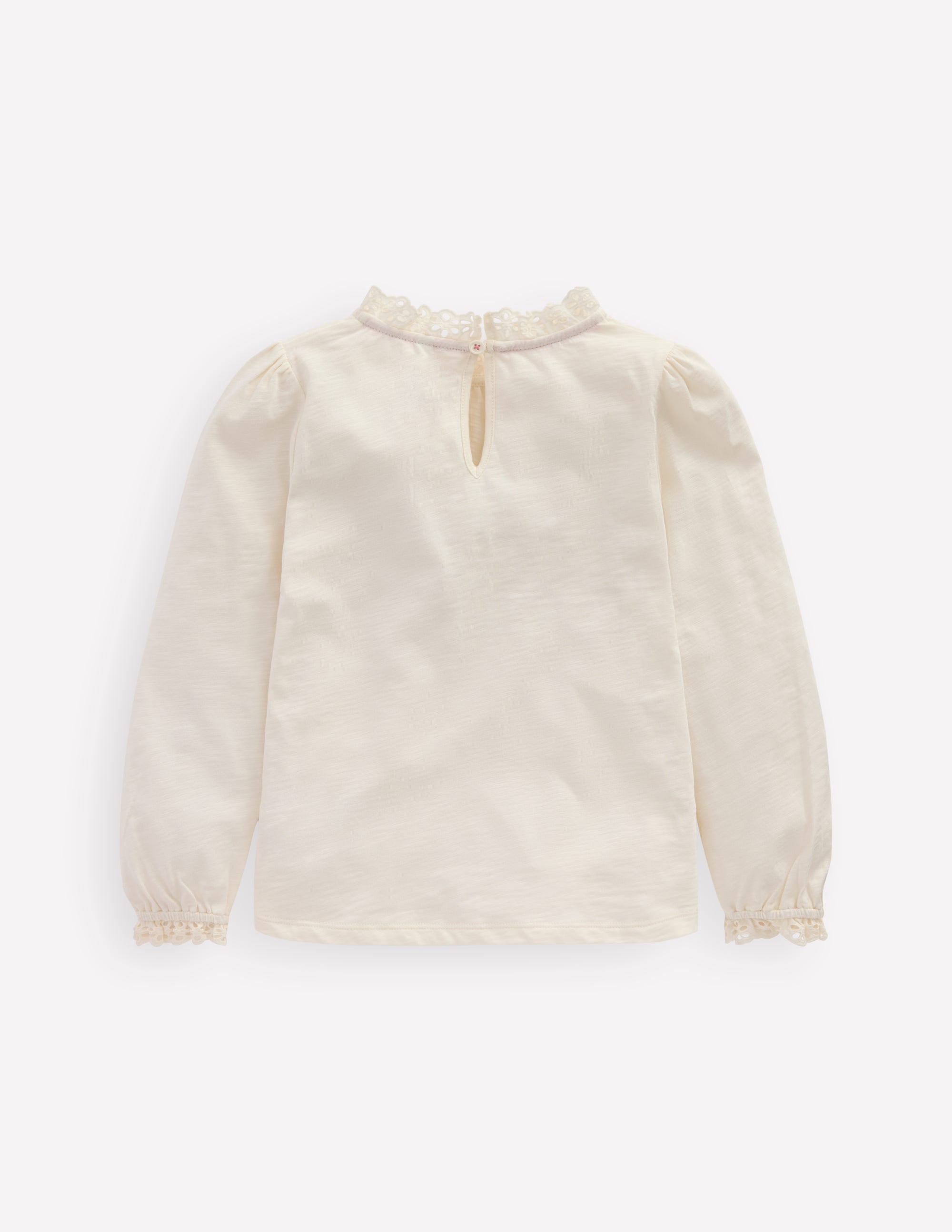Broderie Trim Jersey Top-Soft Ivory - Image 2
