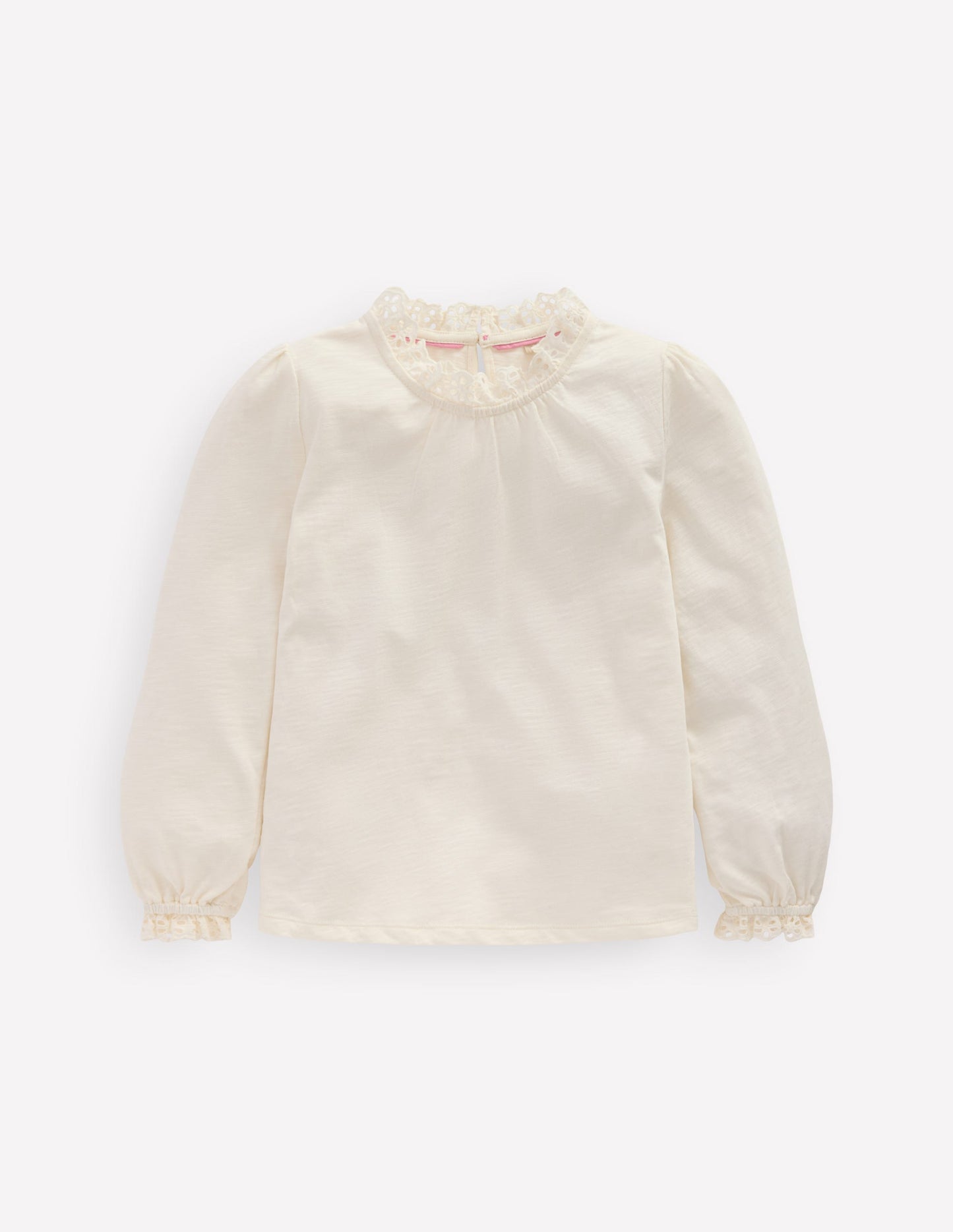 Broderie Trim Jersey Top-Soft Ivory