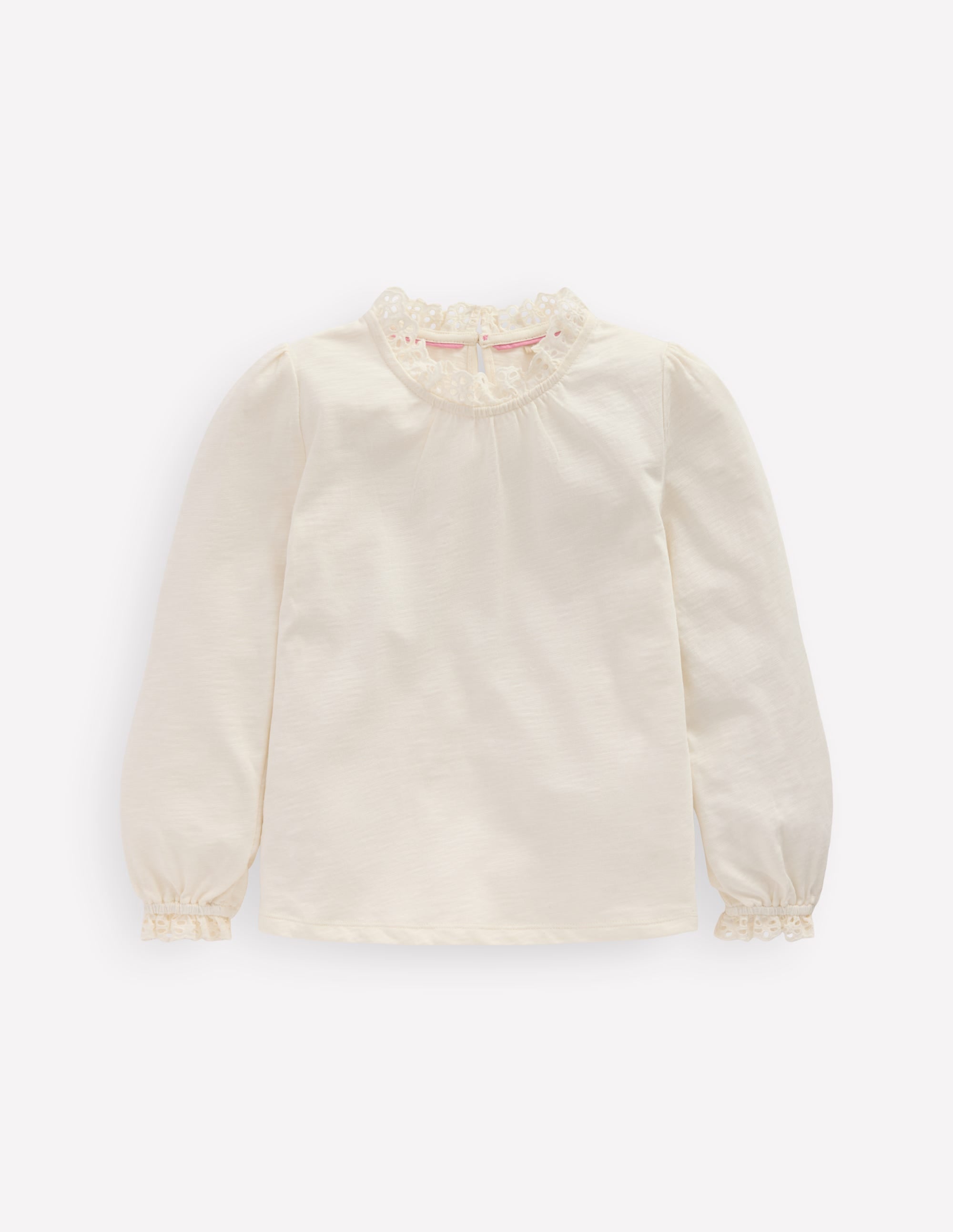 Broderie Trim Jersey Top-Soft Ivory - Image 1