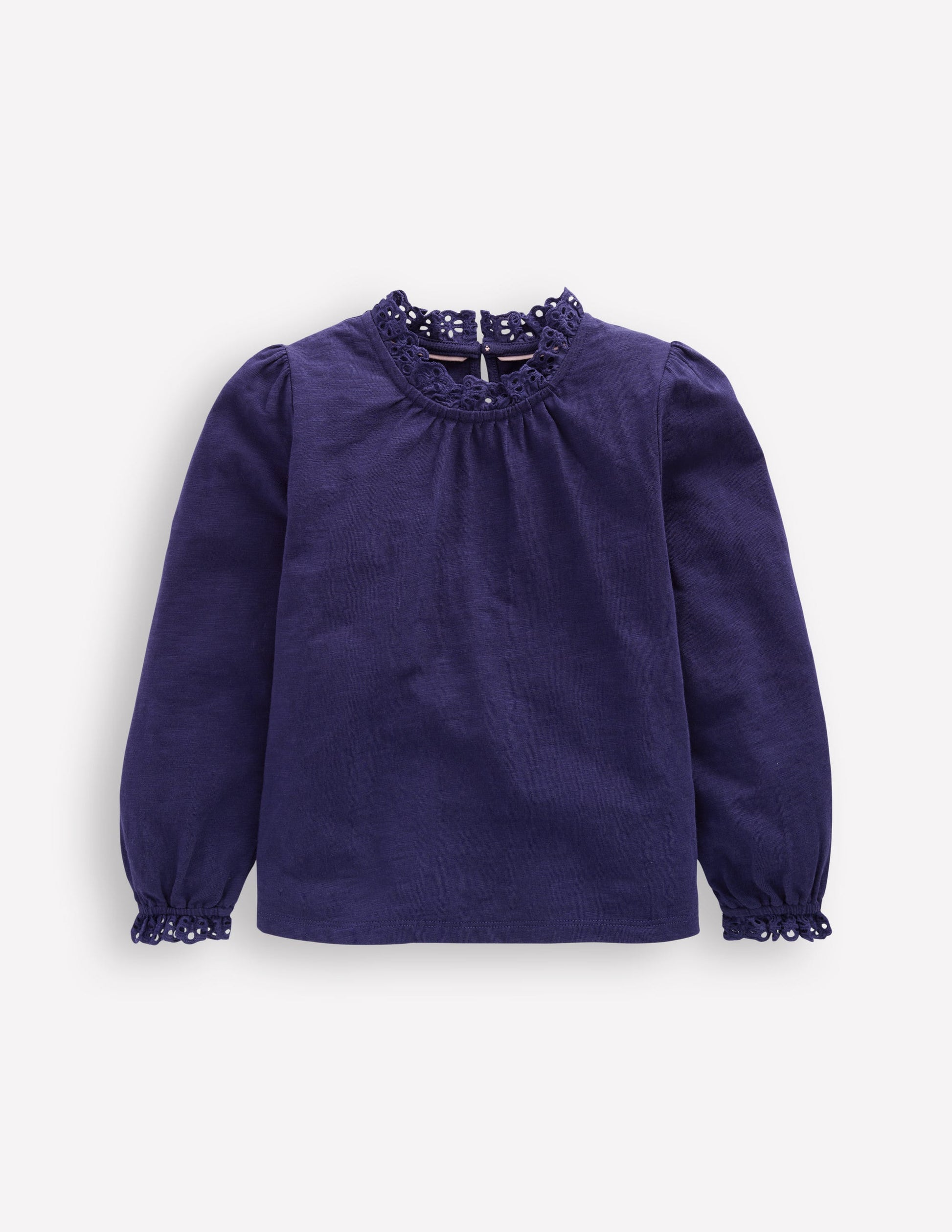 Broderie Trim Jersey Top-Starboard Blue-1