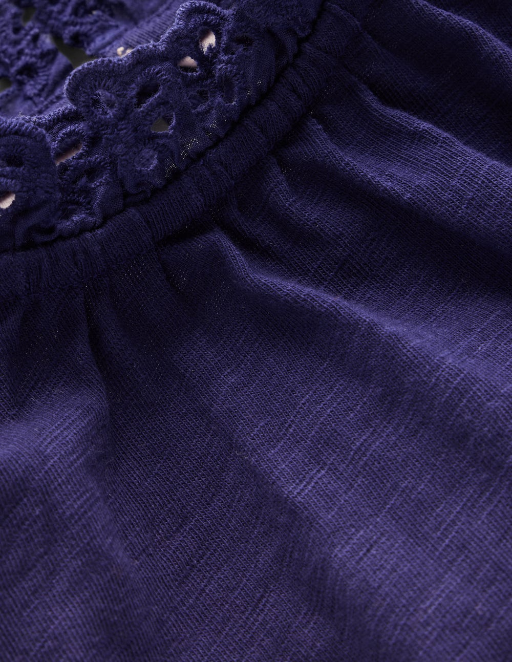 Broderie Trim Jersey Top-Starboard Blue