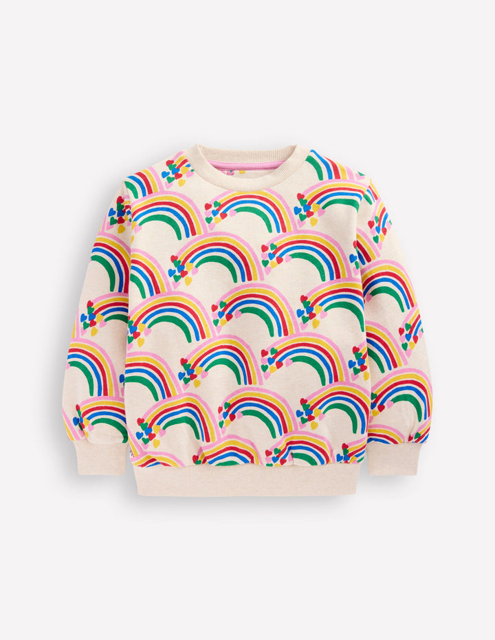 Printed Sweatshirt-Oatmeal Marl Rainbow Hearts