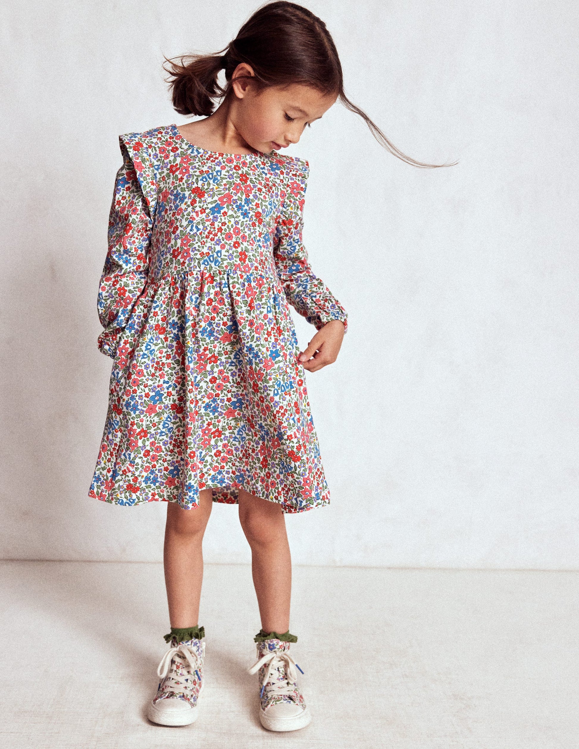 Posie Long Sleeve Jersey Dress-Rose Pink Flowerbed-1