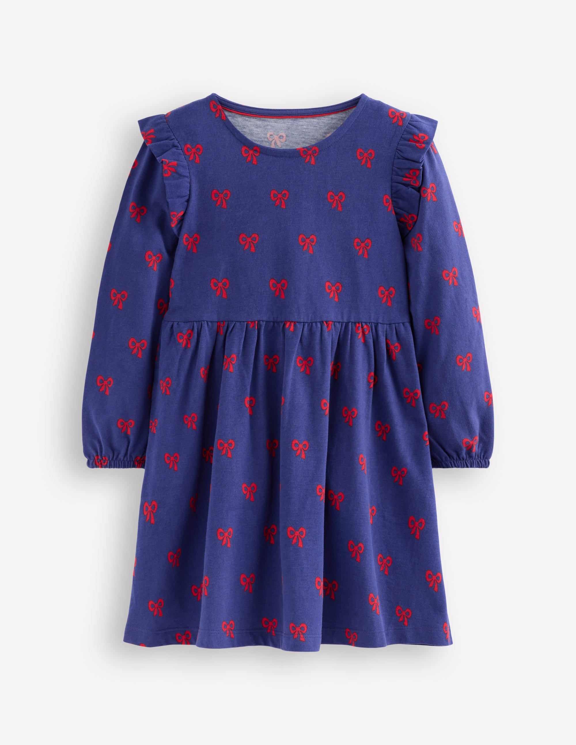 Posie Long Sleeve Jersey Dress-Starboard Blue Tiny Bows - Image 1