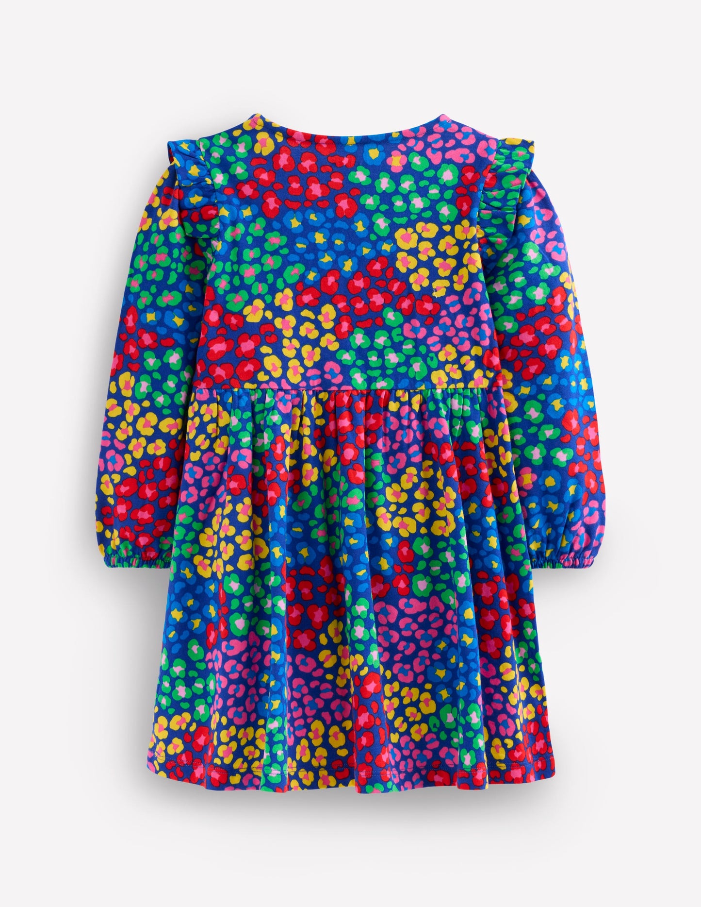 Posie Long Sleeve Jersey Dress-Bright Blue Rainbow Leopard