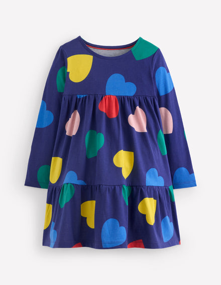 Ariel Long Sleeve Twirly Dress-Starboard Blue Hearts