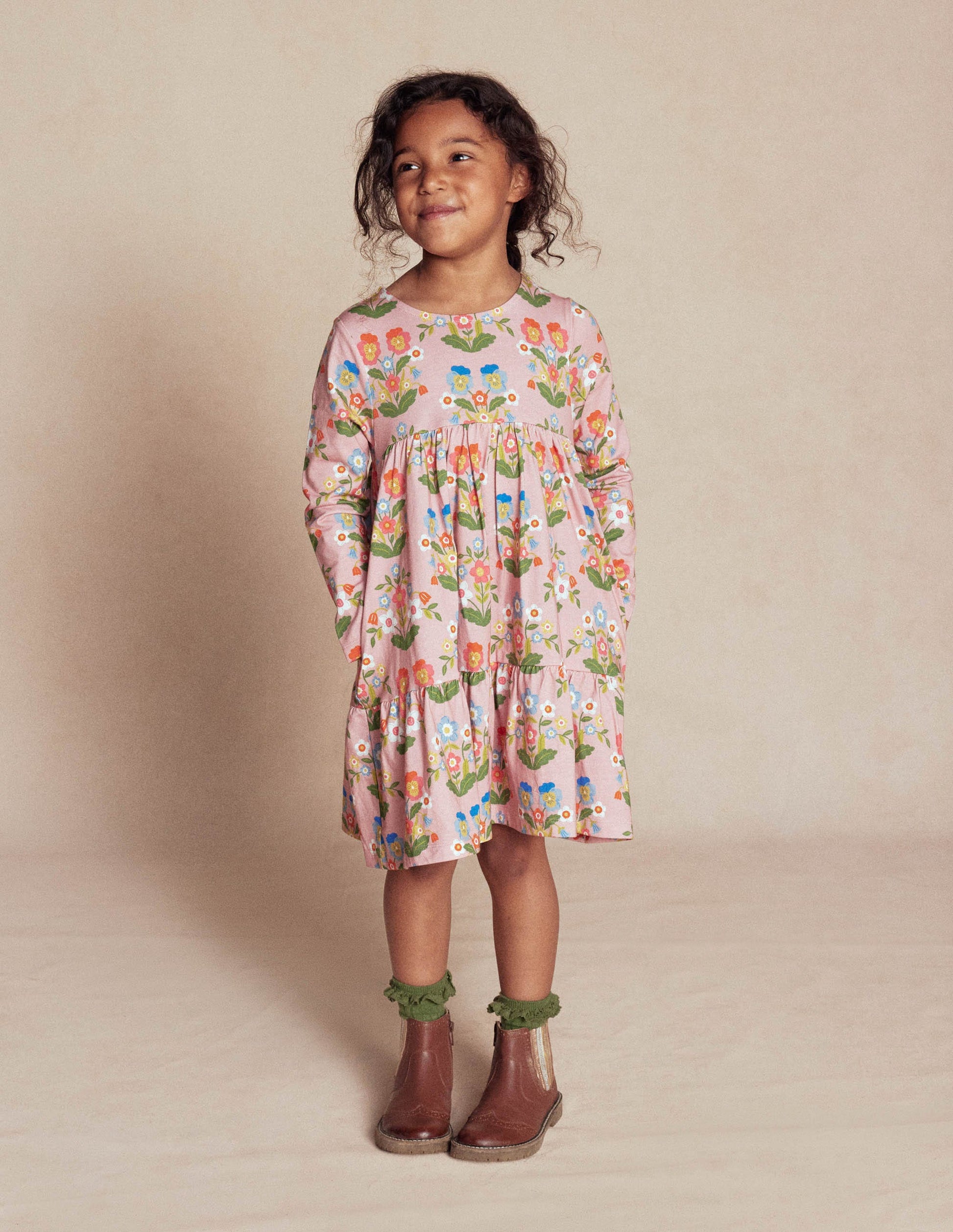Ariel Long Sleeve Twirly Dress-Vintage Pink Pansy-1