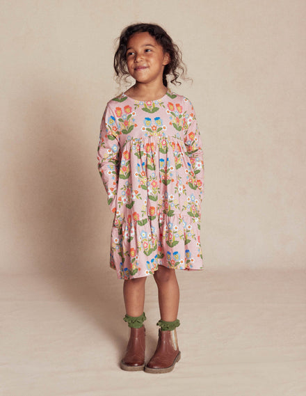 Ariel Long Sleeve Twirly Dress-Vintage Pink Pansy