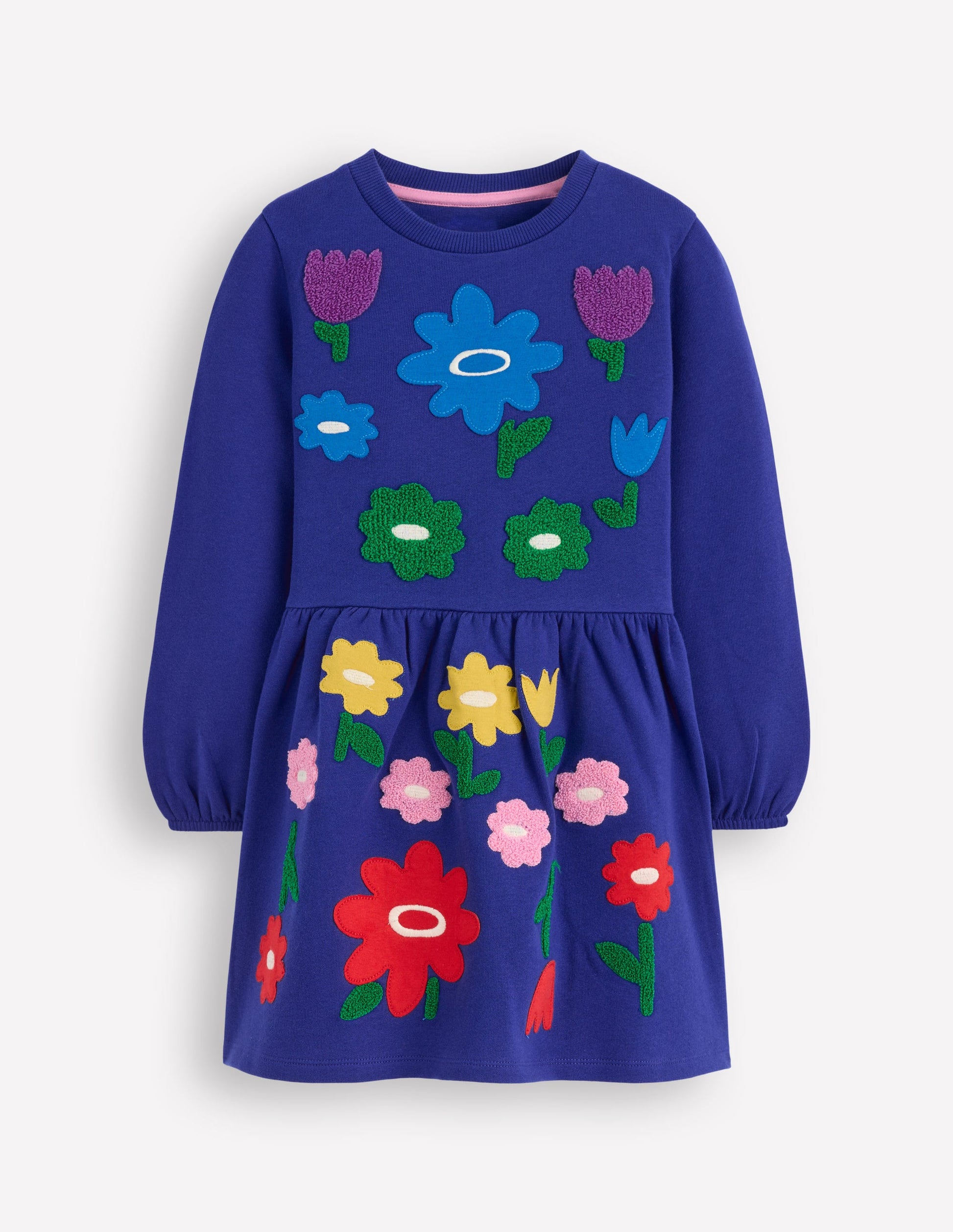 Applique Sweatshirt Dress-Sapphire Blue Flowers-2