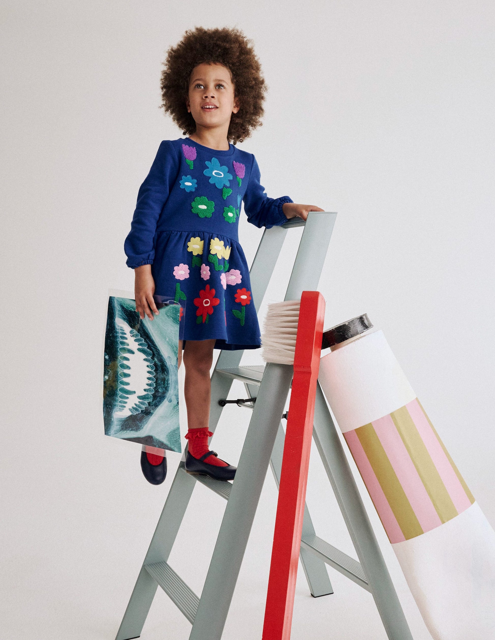 Applique Sweatshirt Dress-Sapphire Blue Flowers-1