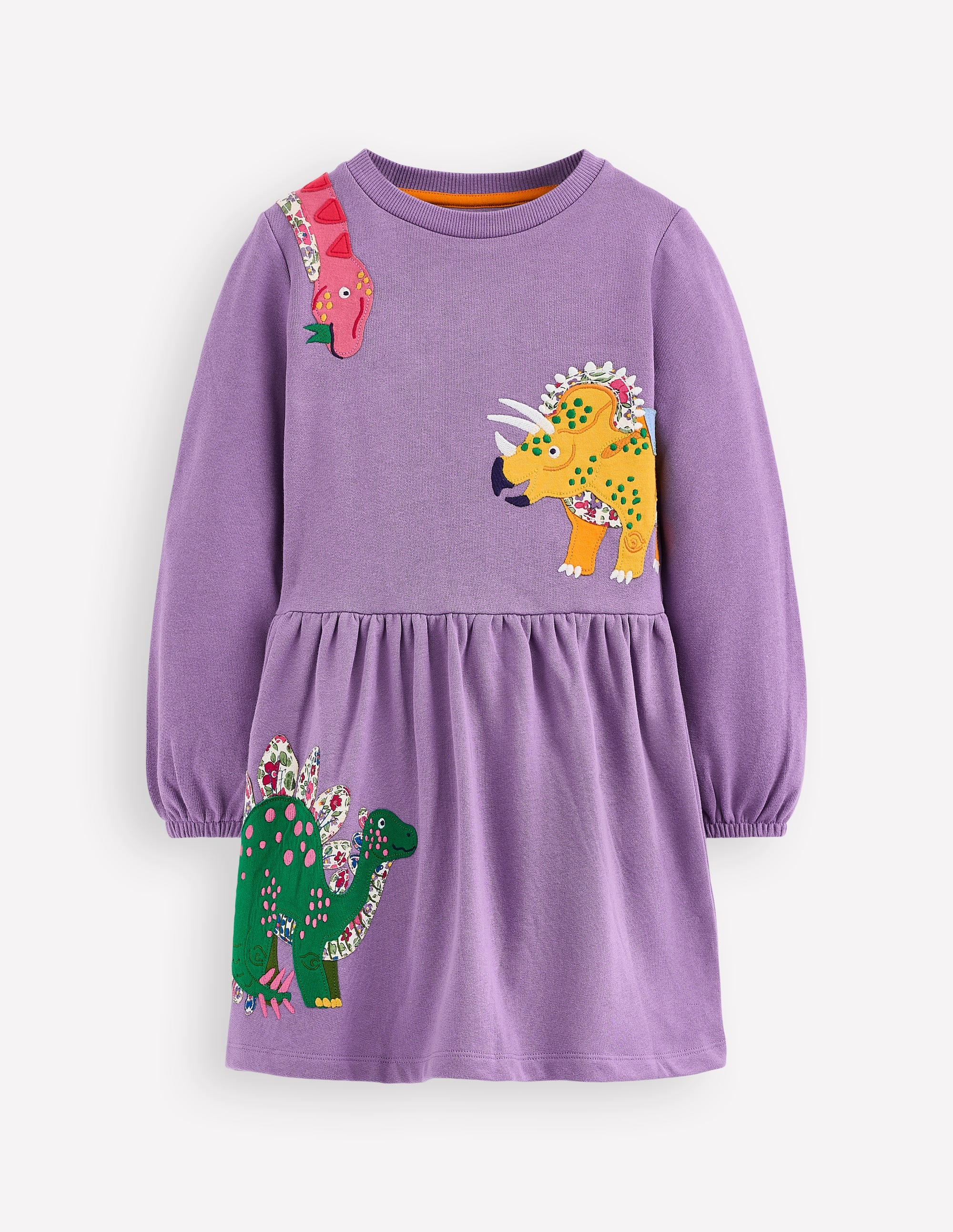Applique Sweatshirt Dress-Aster Purple Dinosaurs - Image 1