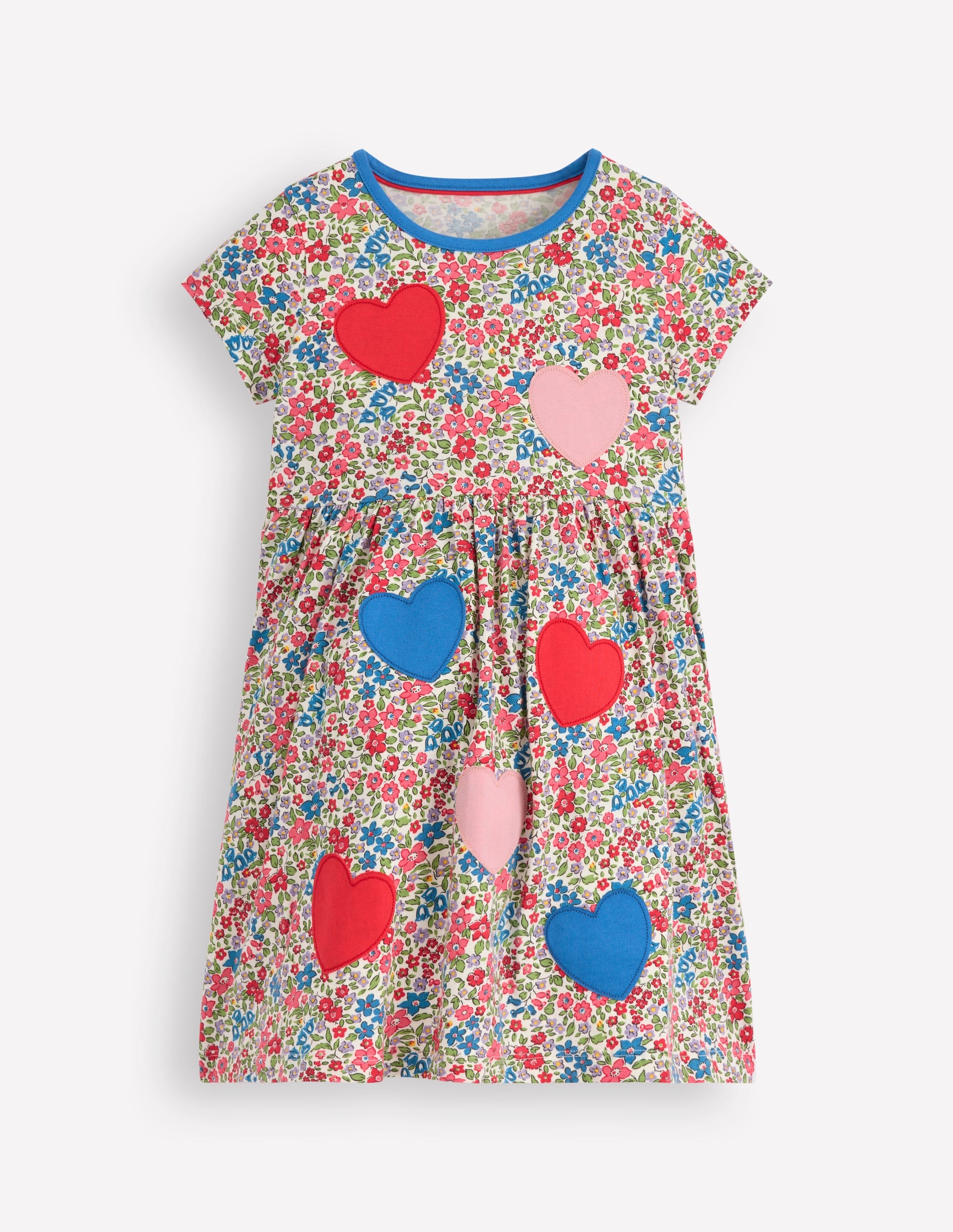 Appliqué  T-shirt Dress-Rose Pink Flowerbed Hearts - Image 4
