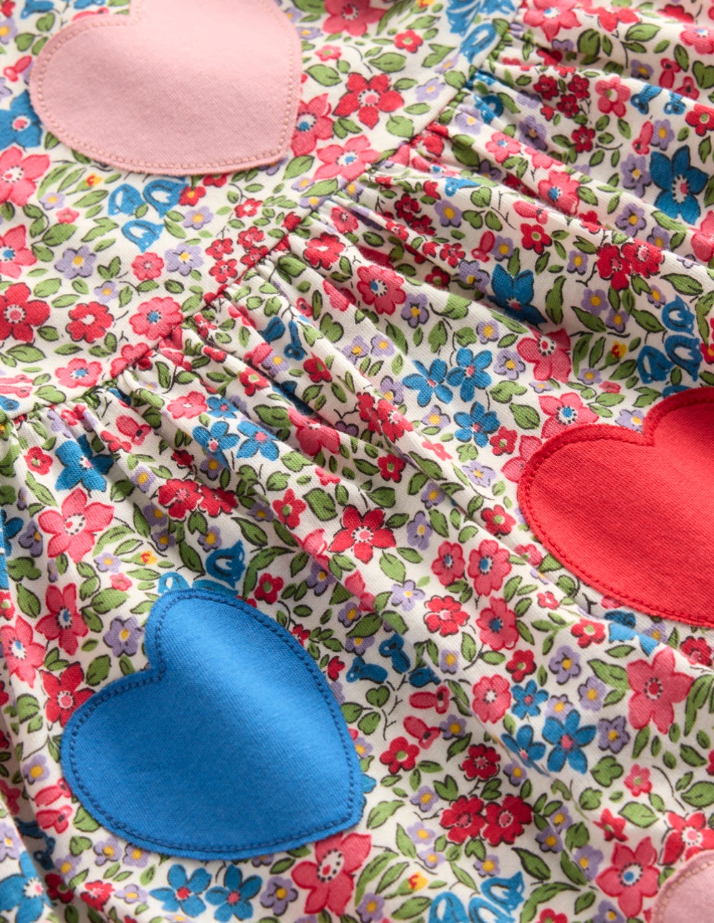 Appliqué  T-shirt Dress-Rose Pink Flowerbed Hearts - Image 6