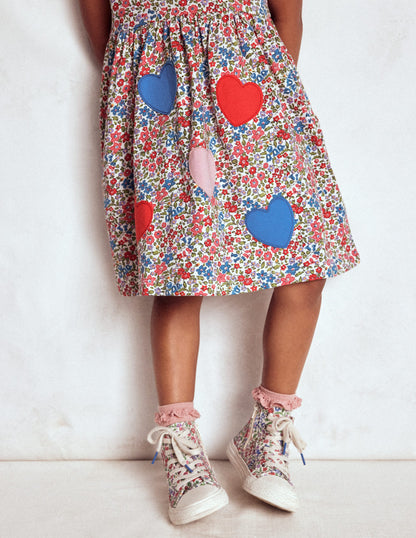 Appliqué  T-shirt Dress-Rose Pink Flowerbed Hearts-2