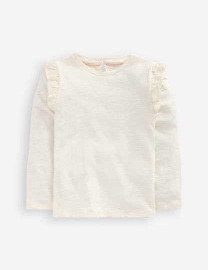 Frill Sleeve Slub Top-Soft Ivory-4