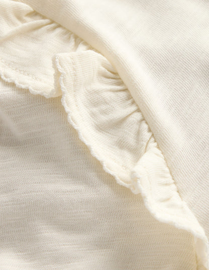 Frill Sleeve Slub Top-Soft Ivory-6