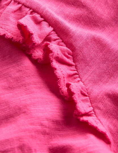 Frill Sleeve Slub Top-Sorbet Pink-3