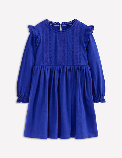 Lace Trim Jersey Dress-Bluejay-2