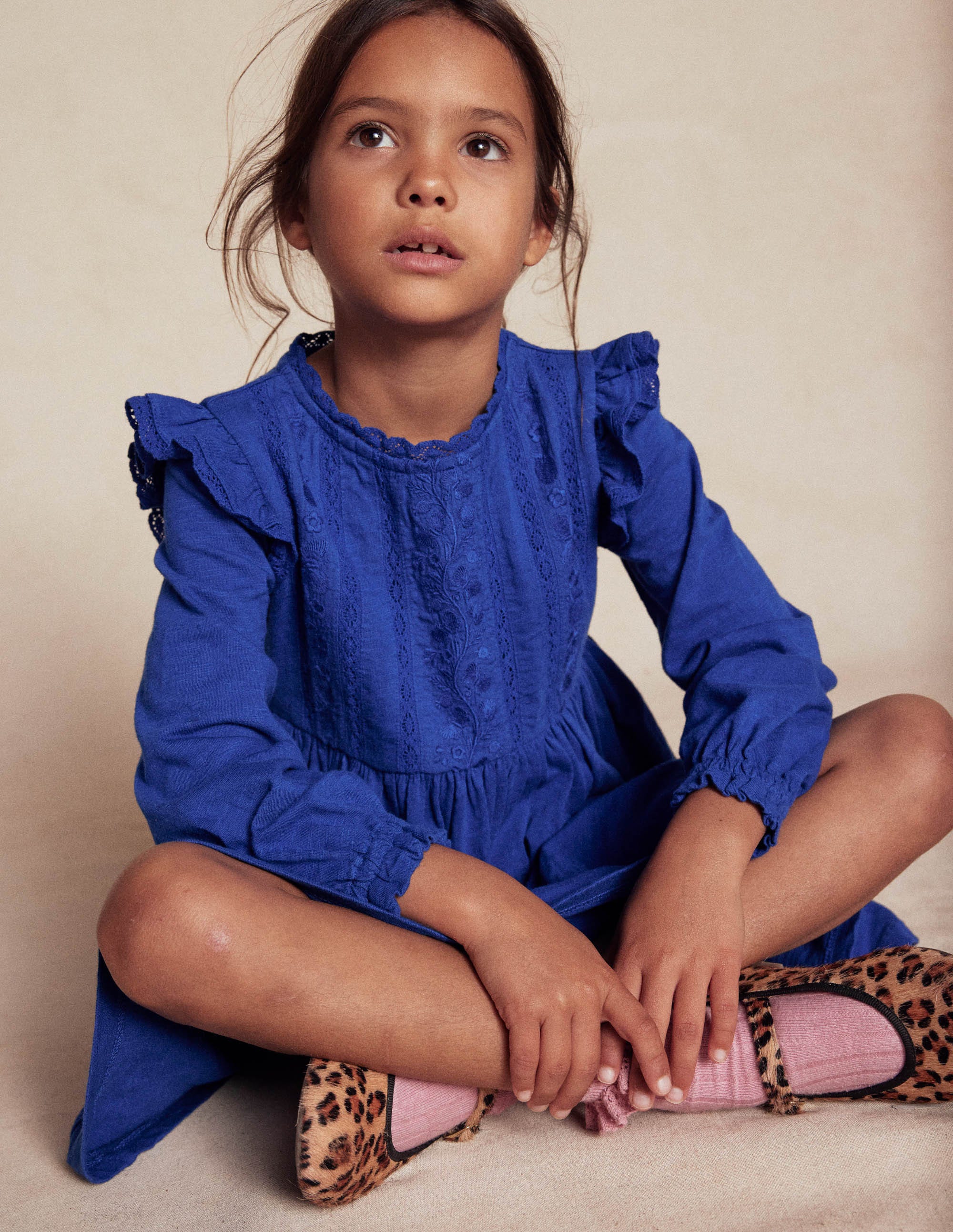 Lace Trim Jersey Dress-Bluejay - Image 4