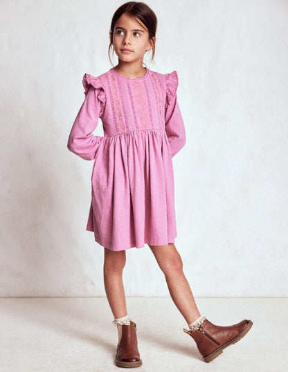 Lace Trim Jersey Dress-Formica Pink-1