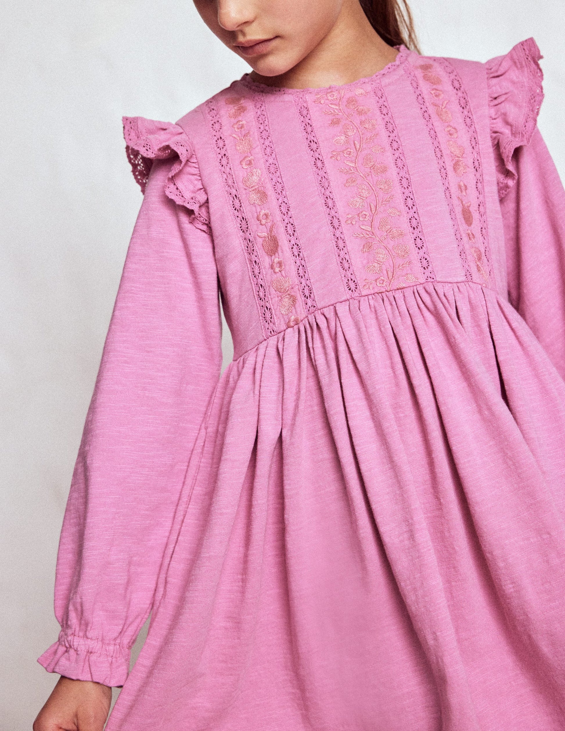 Lace Trim Jersey Dress-Formica Pink-2