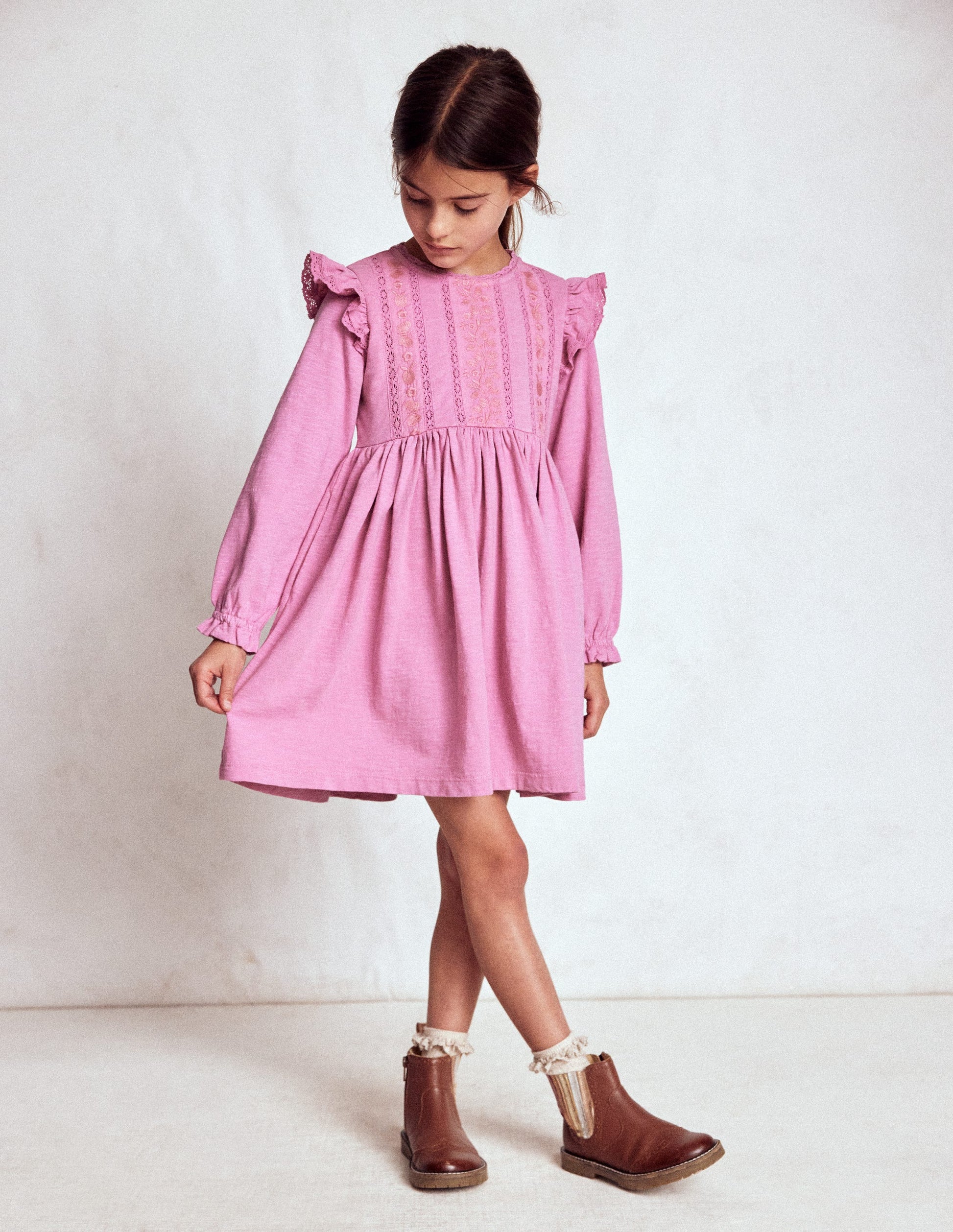 Lace Trim Jersey Dress-Formica Pink-3